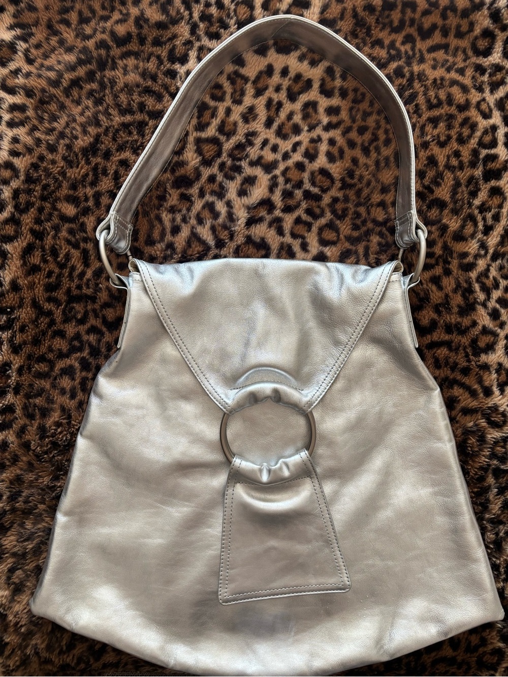 Kate Landry Metallic Silver Ring-Accent Shoulder Bag